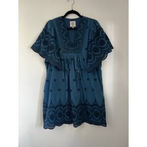 Bell By Alicia Bell Blue Eyelet Flutter Sleeve Mini Dress Embroidered Large